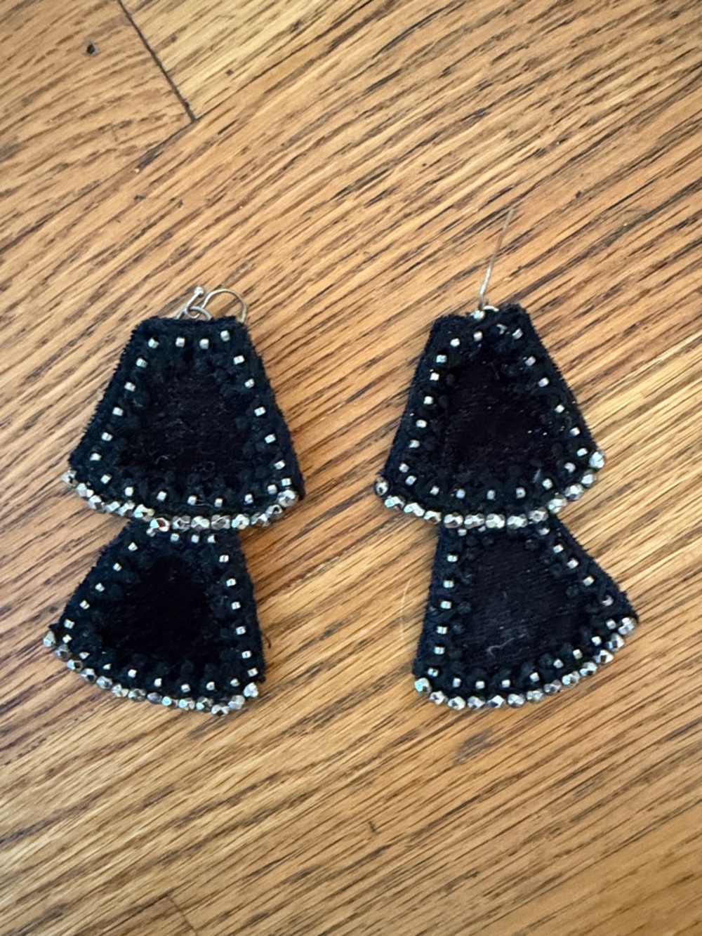 Noonday Collection Black Velvet Tiered Drop Earrings with Silver Bead Trim